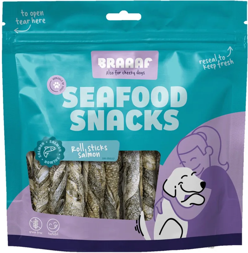 Hondensnack Rol Sticks Zalm 12 cm - 175 gr by Braaaf – product photo