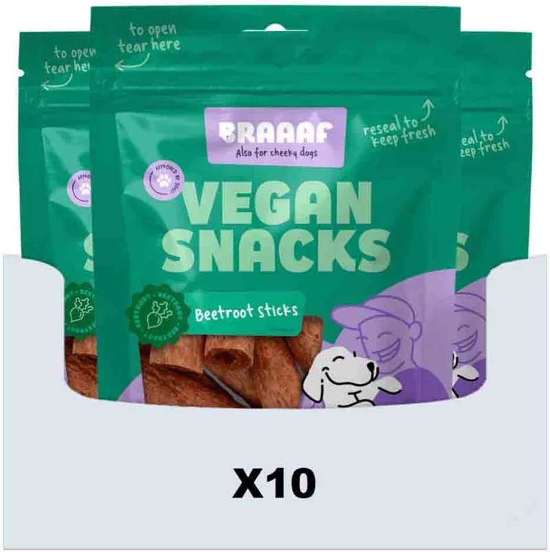 Hondensnack Sticks Bieten 6 cm - 10 x 80 gr - Voordeelverpakking by Braaaf – product photo