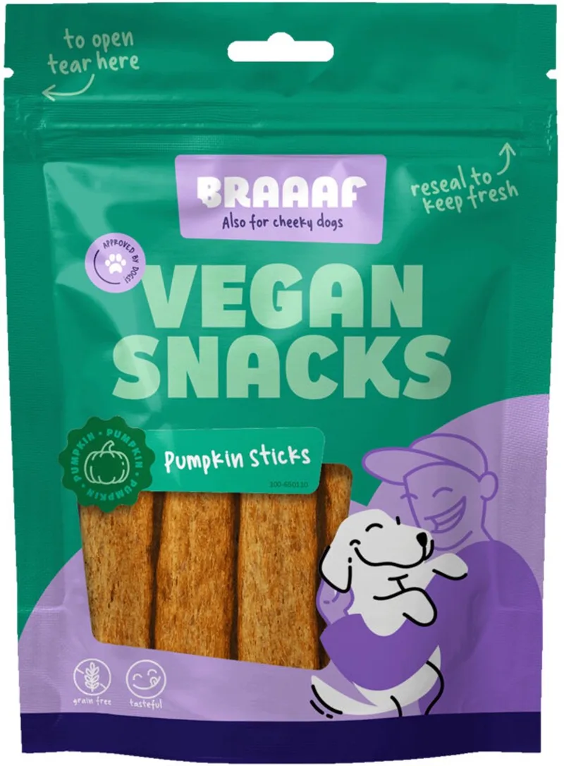 Hondensnack Sticks Pompoen 12 cm - 10 x 80 gr - Voordeelverpakking fra Braaaf – produktbillede