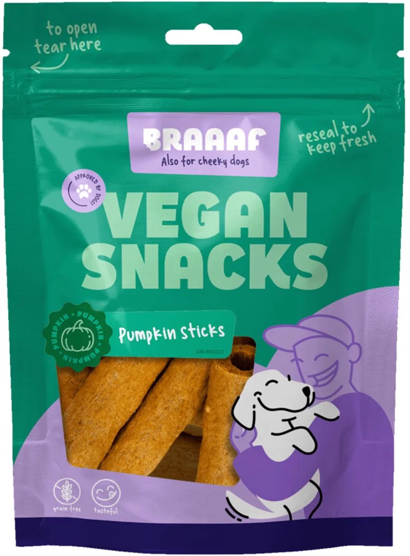 Hondensnack Sticks Pompoen 6 cm - 10 x 80 gr - Voordeelverpakking de Braaaf – photo produit