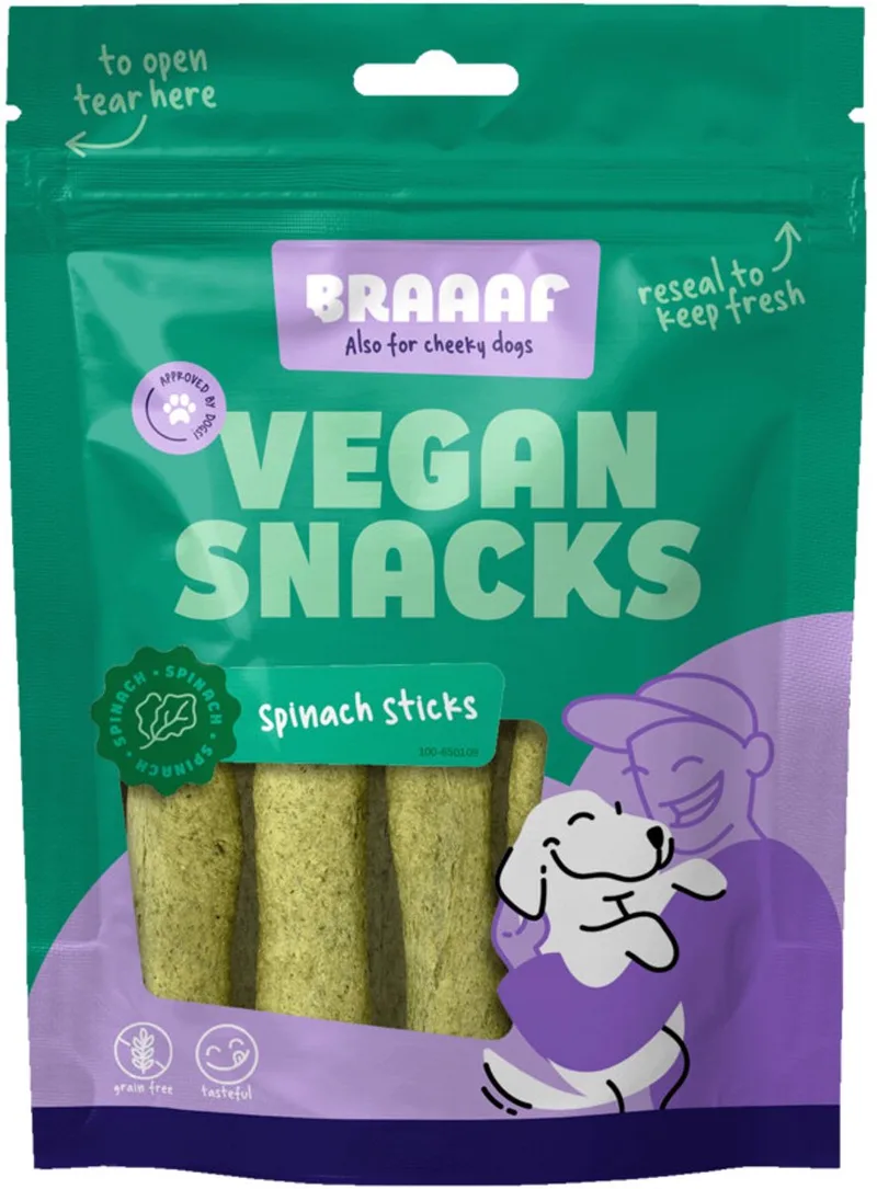 Hondensnack Sticks Spinazie 12 cm - 10 x 80 gr - Voordeelverpakking de Braaaf – photo produit