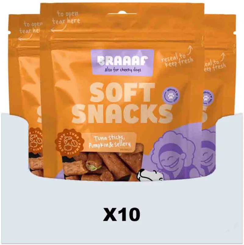 Hondensnack Sticks Tonijn - Pompoen - Selderij - 10 x 85 gr - Voordeelverpakking de Braaaf – photo produit