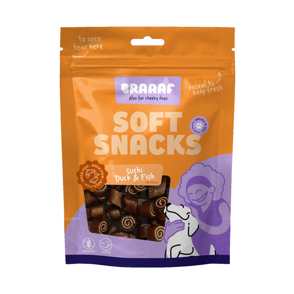 Hondensnack Sushi Eend - Vis 85 gr från Braaaf – produktbild