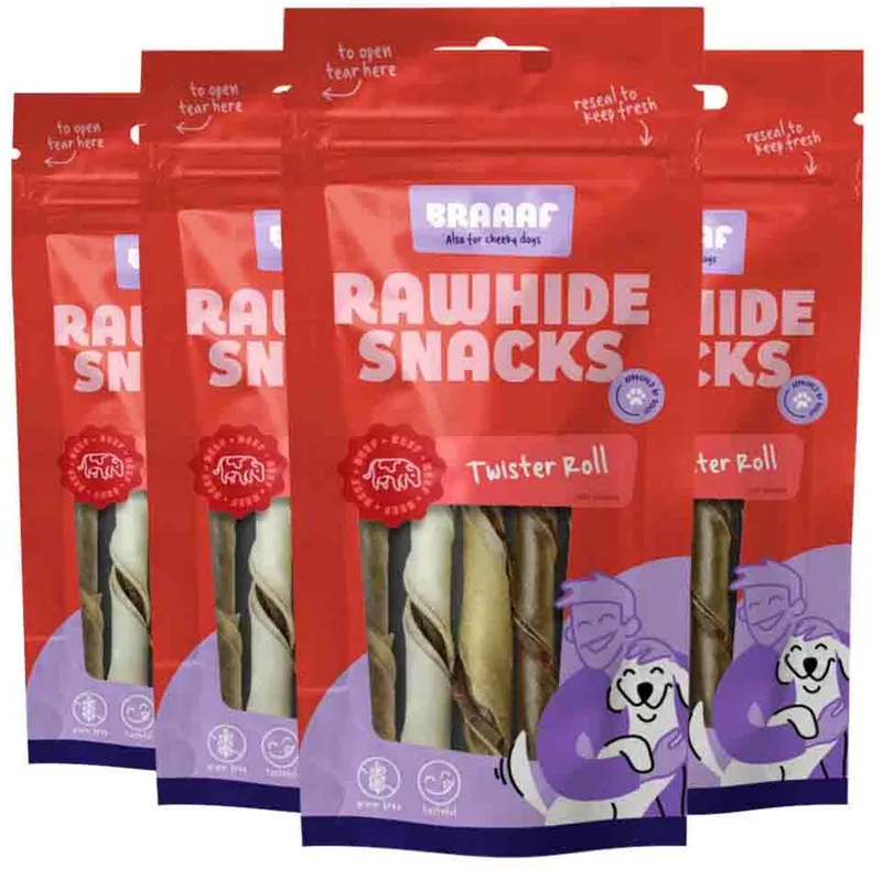 Hondensnack Twister Rolls 14 cm - 4 x 100 gr - Voordeelverpakking von Braaaf – Produktfoto