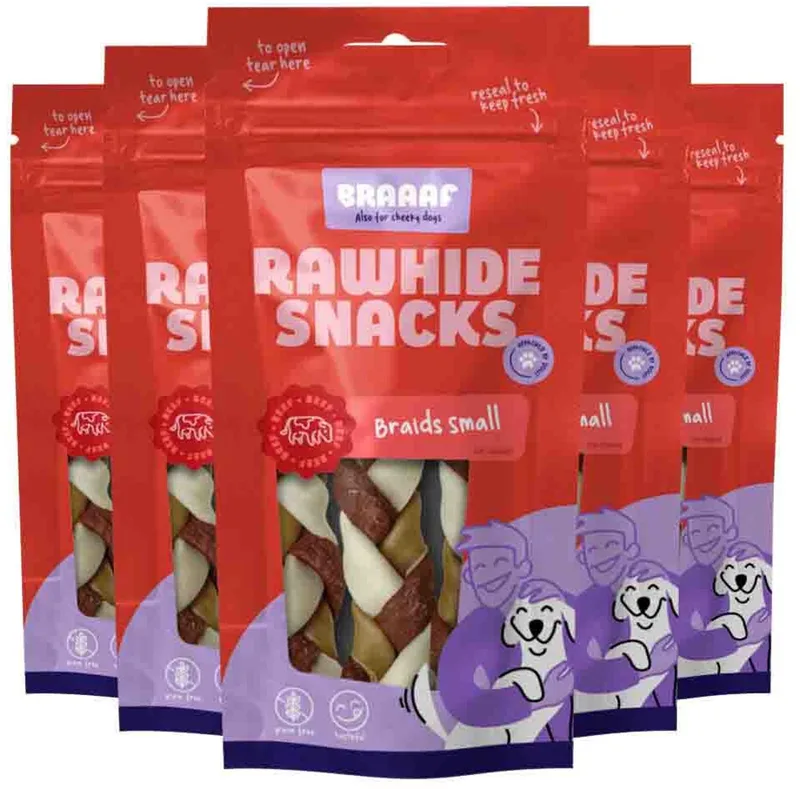 Hondensnack Twister Vlecht Klein 12 cm - 5 x 80 gr - Voordeelverpakking de Braaaf – photo produit
