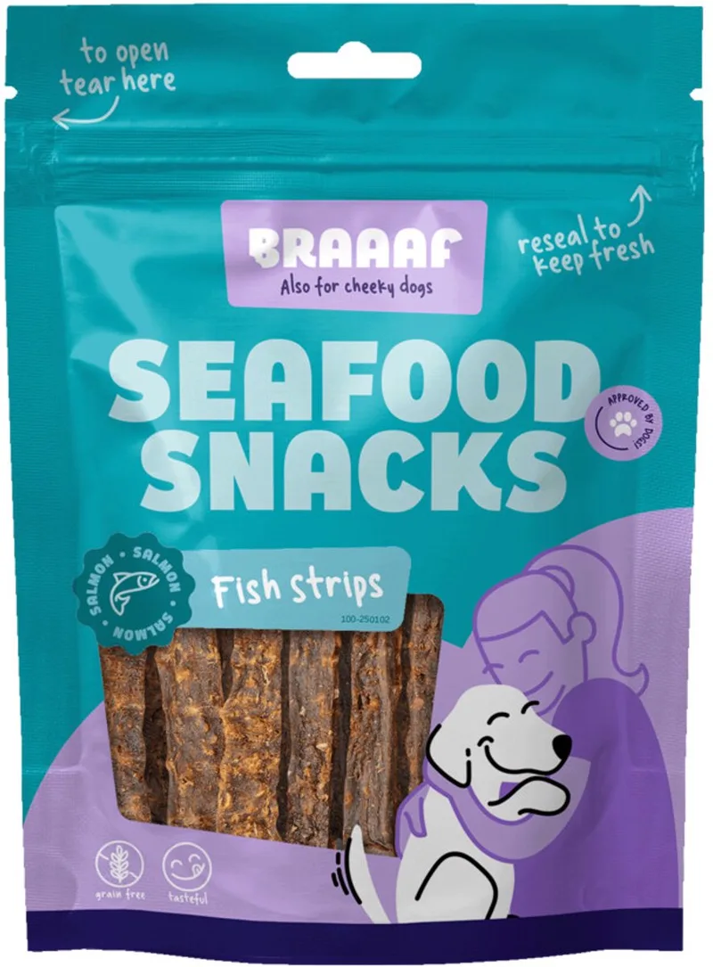 hondensnack zalmstrips braaaf 70 gram by Braaaf – product photo