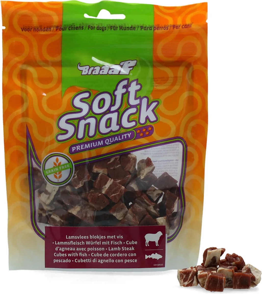 Lam Steak Blokjes met Vis 85 gr van Braaaf – productfoto