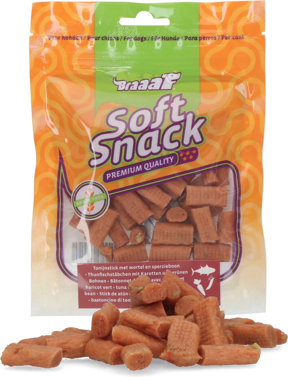 Soft Snack Tonijnstick met wortel en sperzieboon van Braaaf – productfoto