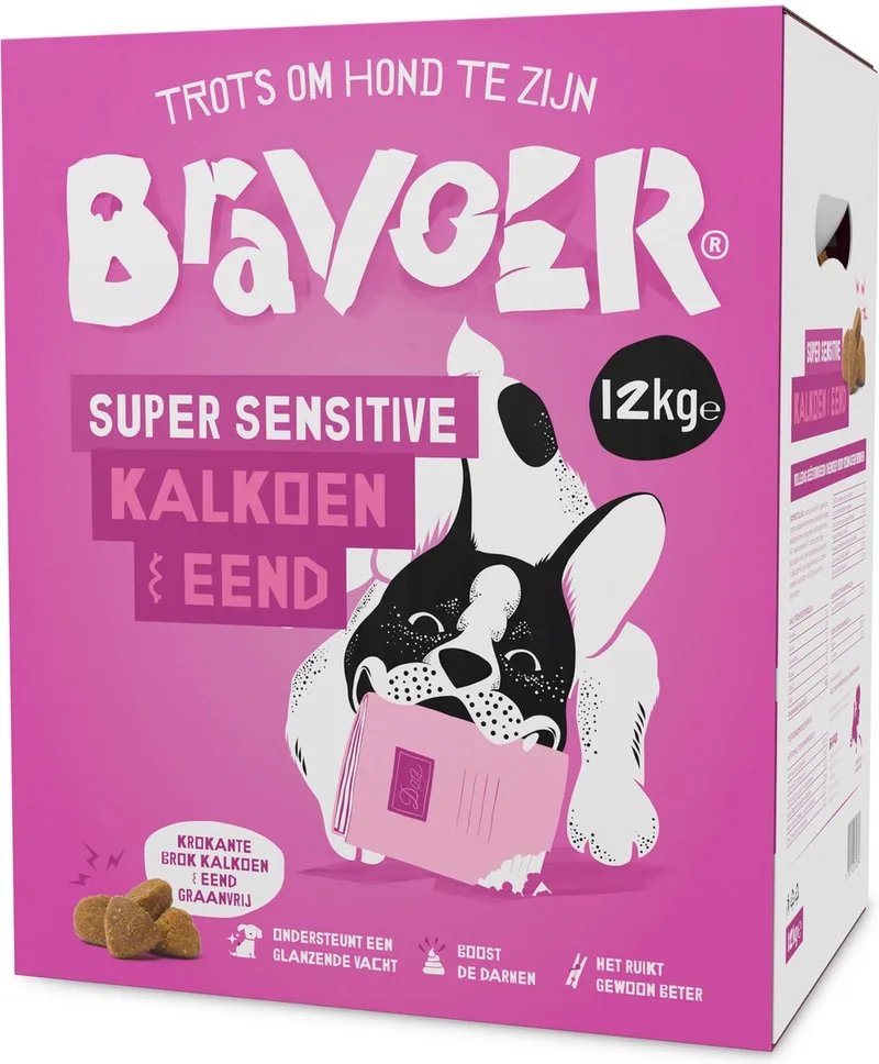 Super Sensitive Kalkoen & Eend - Hondenvoer - 12 kilo de Bravoer – photo produit