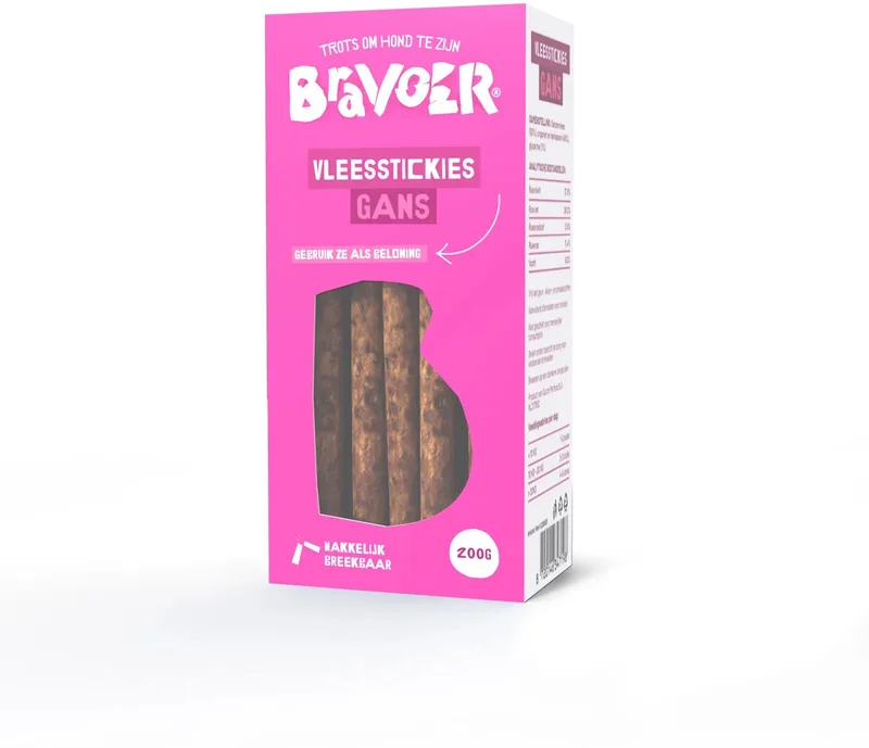 Vleesstickies Gans 200 gram - Hondensnacks von Bravoer – Produktfoto