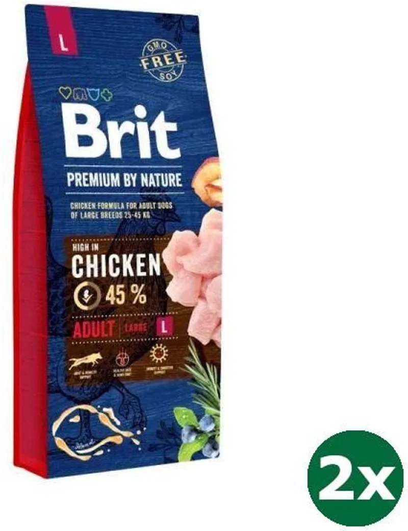 2x15 kg Brit premium by nature adult large breed hondenvoer de Brit – photo produit
