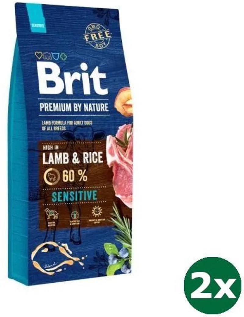 2x15 kg Brit premium by nature sensitive lamb hondenvoer de Brit – photo produit