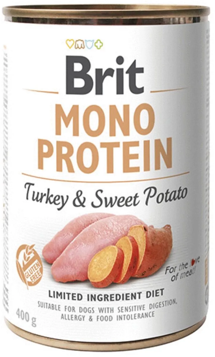 Blik Care Mono Protein 400 g - Hondenvoer - 6 x Kalkoen&Zoete Aardappel by Brit – product photo