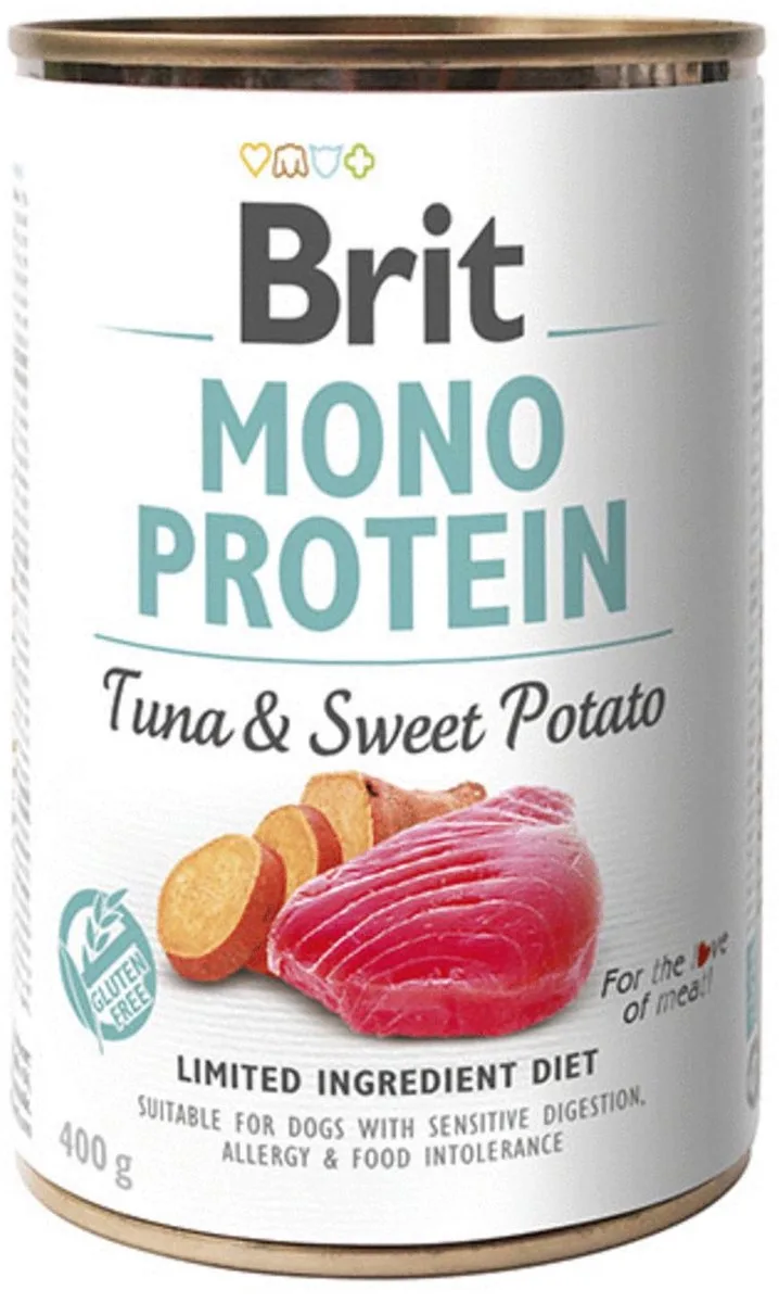 Blik Care Mono Protein 400 g - Hondenvoer - 6 x Tonijn&Zoete Aardappel von Brit – Produktfoto