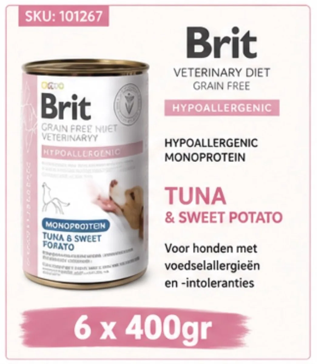 Dog Hypoallergenic Monoprotein Tuna - 6 x 400 g van Brit – productfoto