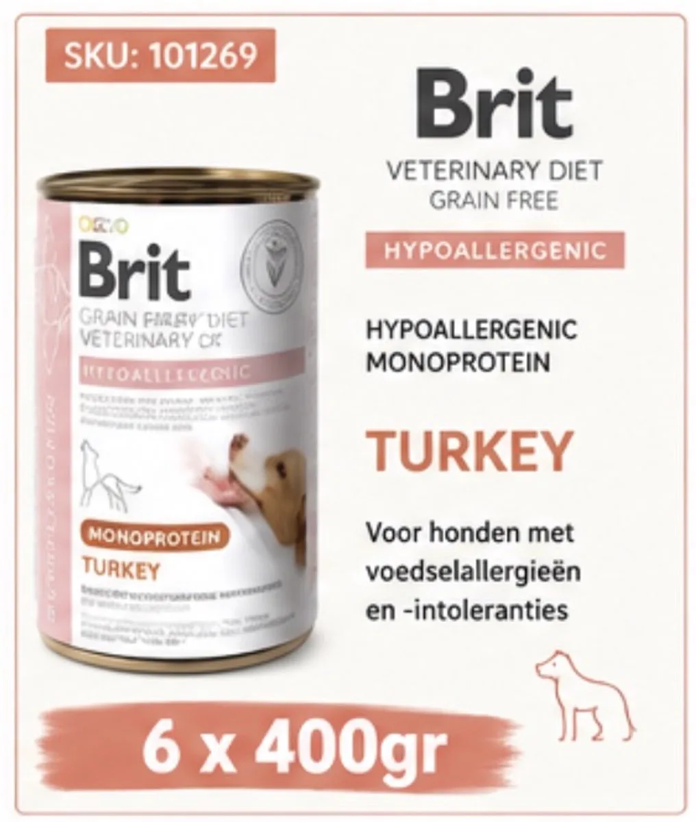 Dog Hypoallergenic Monoprotein Turkey - 6 x 400 g van Brit – productfoto