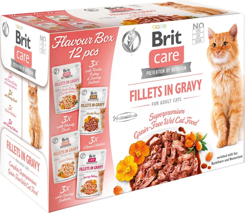 Fillets In Gravy Box - Kattenvoer - Vis Gevogelte 12x85 g de Brit – photo produit