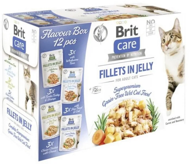 Fillets In Jelly Box - Kattenvoer - Vis Gevogelte 12x85 g de Brit – photo produit
