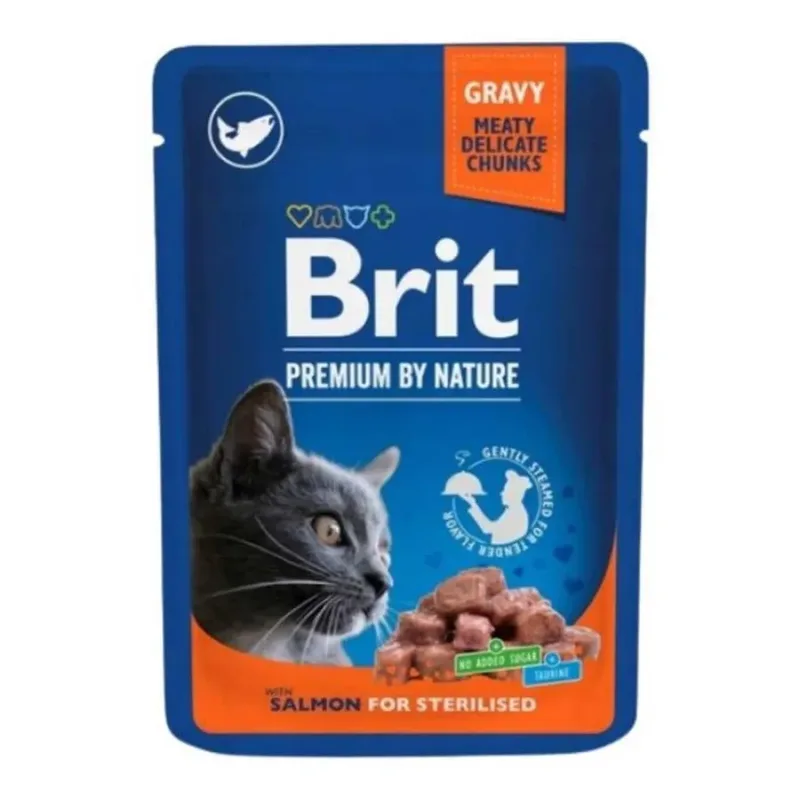 Gesteriliseerd Natvoer Met Zalm Voor Katten 100g by Brit – product photo