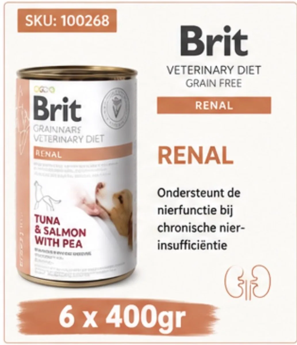 Grain Free Veterinary Diet Renal Blik - 6 x 400 gram by Brit – product photo