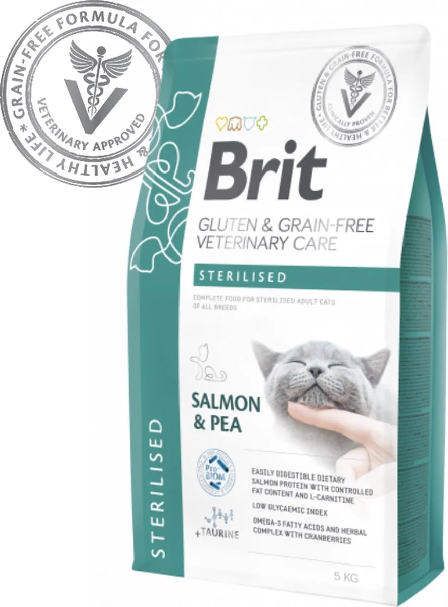Grainfree Veterinary Diet Cat Sterilised Salmon 5 kg - Kat van Brit – productfoto