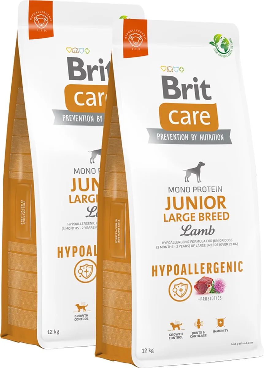 hypo allergeen junior large breed lam & rijst 2 x 12 kg van Brit – productfoto