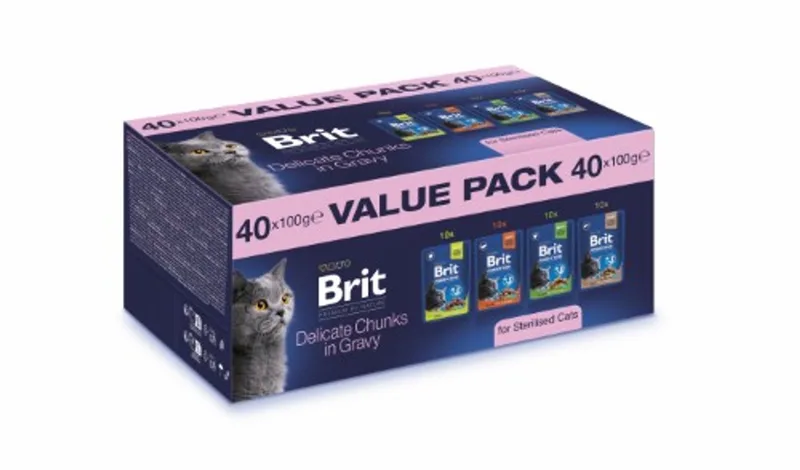 Kat Pouches - Maandpakket gesteriliseerde katten -Value Pack - 40 x 100gr de Brit – photo produit