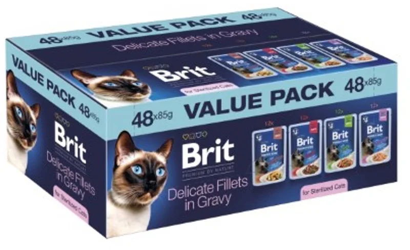Kat Pouches - Maandpakket -Value Pack -/ Fillets in Gravy sterilised Cats 48 x 85 g by Brit – product photo