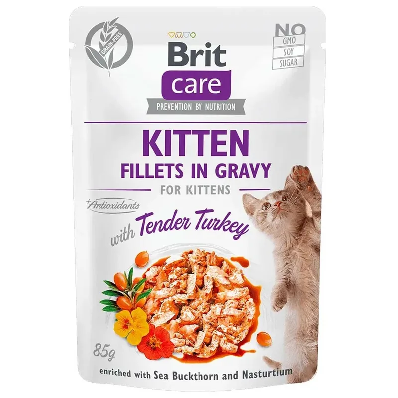 Kitten Turkey Pouch Natvoer Voor Katten 24x85g by Brit – product photo