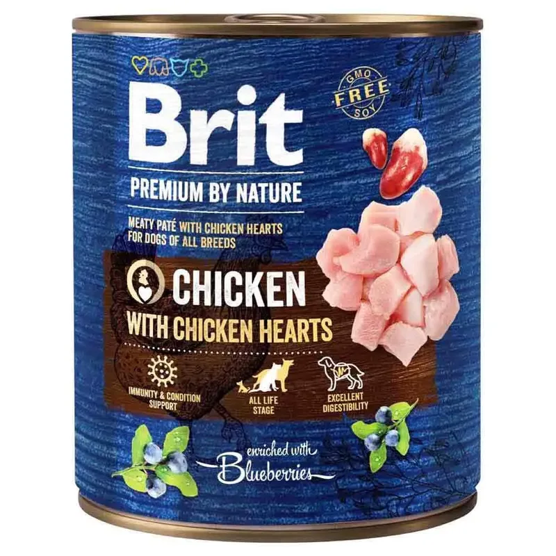 Aliment Humide Premium Naturel Pour Chien Au Poulet Et Aux Cœurs 800g de Brit – photo produit