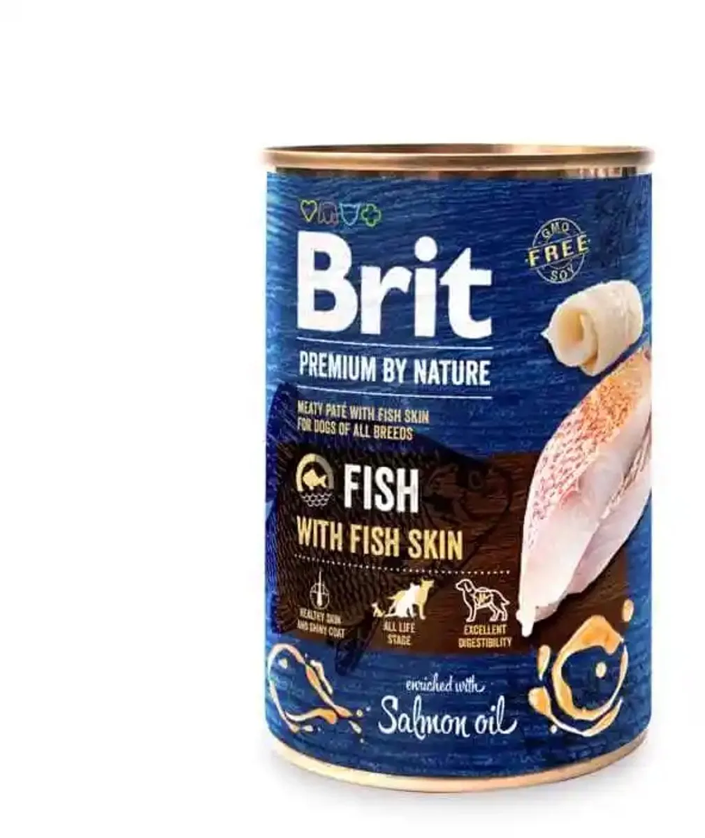 natvoer in blik 400 gr - vis met vishuid - 6 x 400 gram van Brit – productfoto