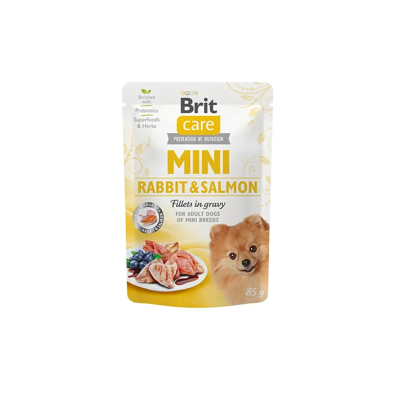 Natvoer In Portiezakjes Voor Kleine Volwassen Honden Konijn & Zalm 24x85g van Brit – productfoto