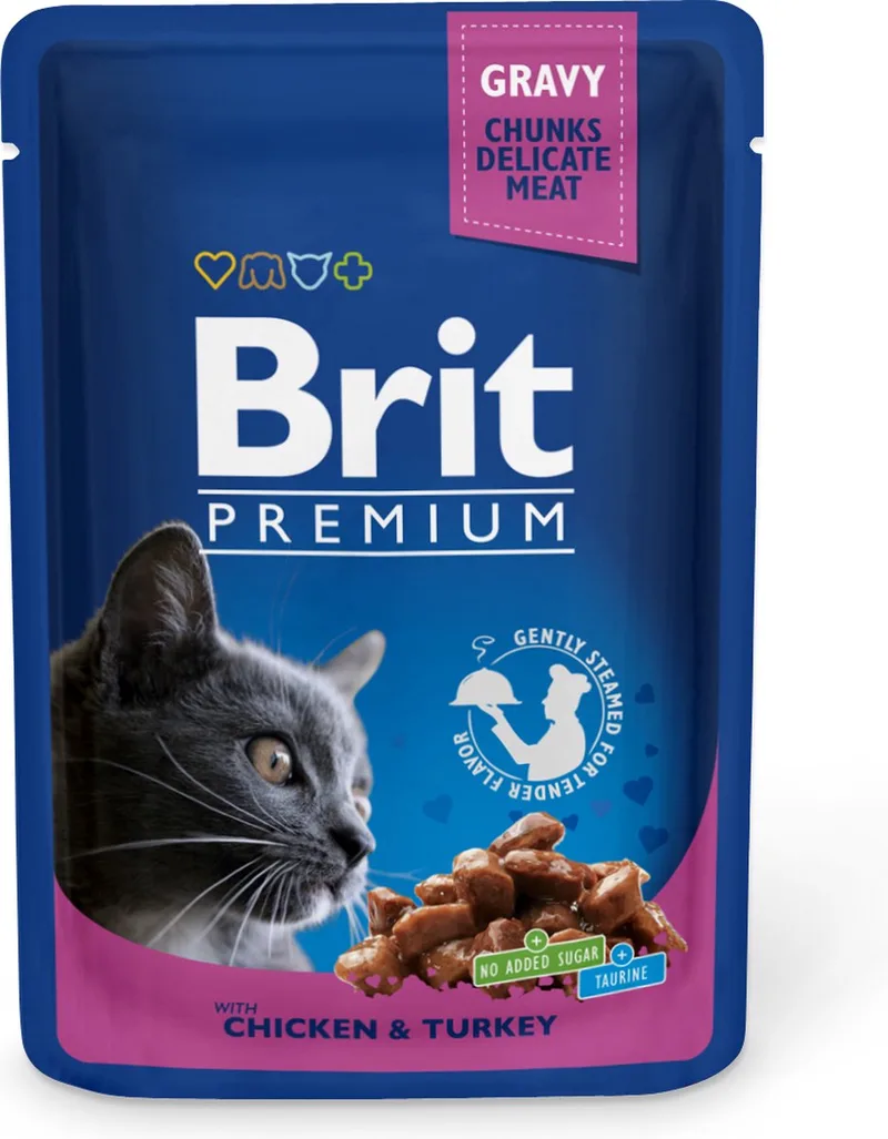 Natvoer - Kat - Zakje - Kip & Kalkoen - 100gr - 12ST by Brit – product photo