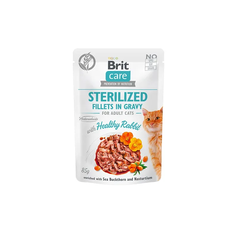 Natvoer Voor Gesteriliseerde Volwassen Katten Konijnenfilet In Pouch 24x85g de Brit – photo produit