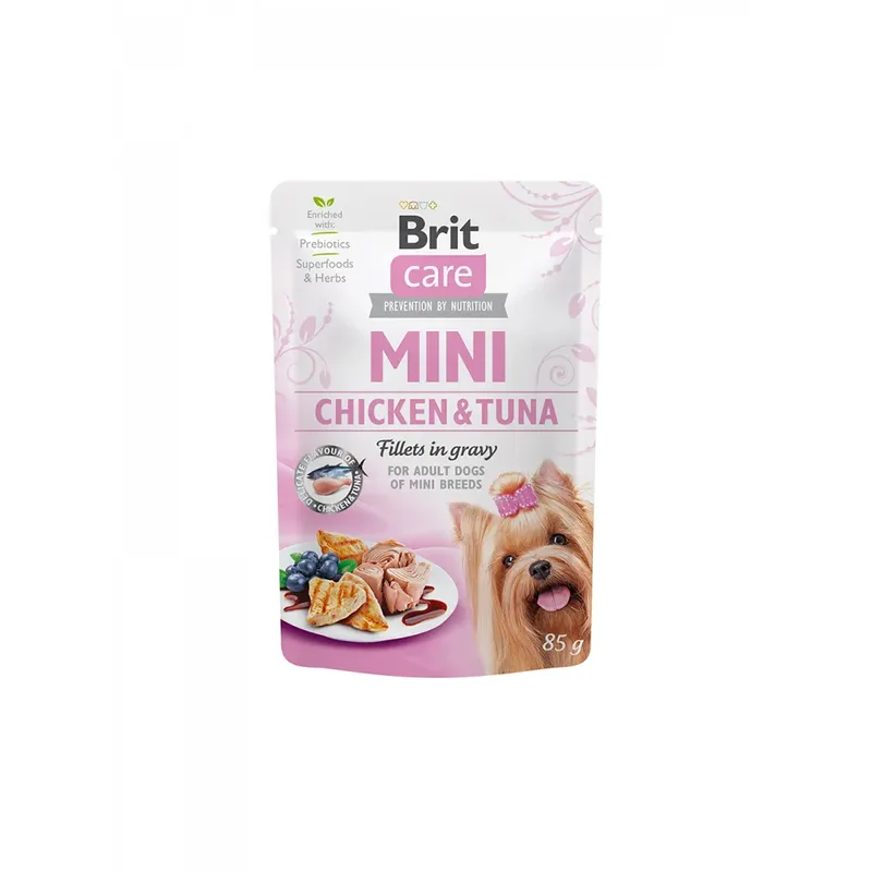 Natvoer Voor Volwassen Mini Honden Kip & Tonijn In Maaltijdzakje 24x85g by Brit – product photo