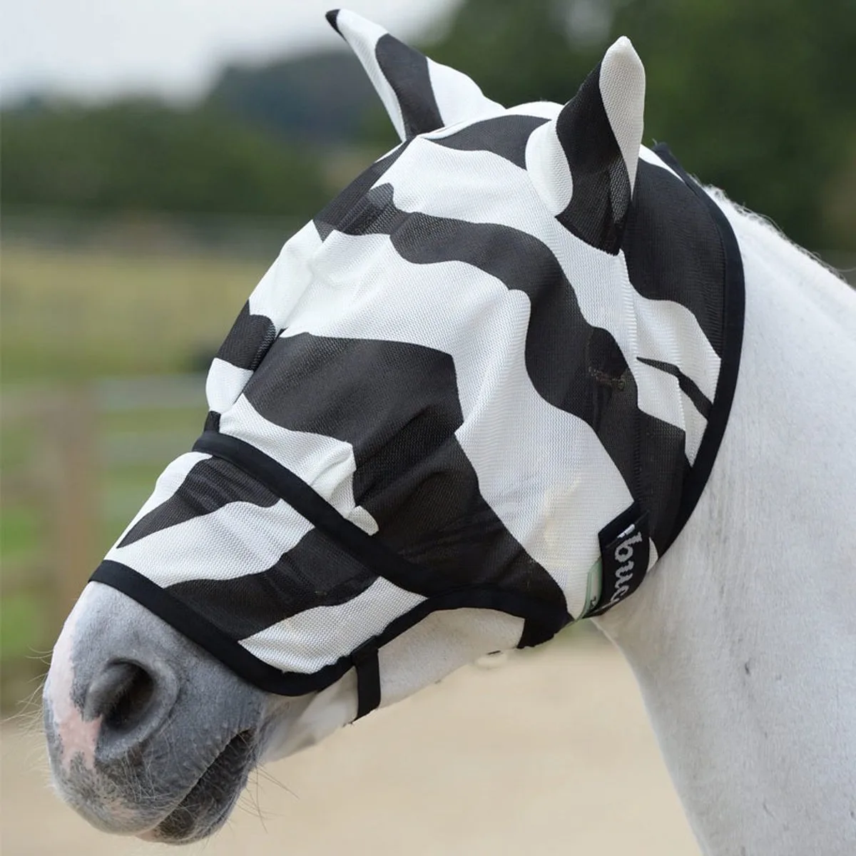Buzz-Off Zebra Vliegenmasker Extended Nose Wit/Zwart - L från Bucas – produktbild
