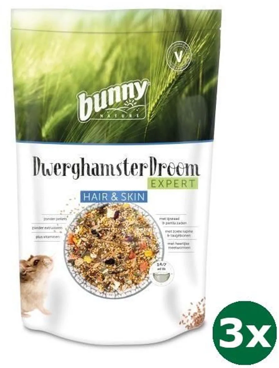 3x500 gr Bunny nature dwerghamsterdroom expert hair & skin van Bunny Nature – productfoto