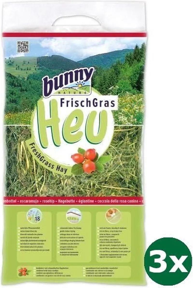 3x500 gr Bunny nature vers gras hooi met rozenbottel by Bunny Nature – product photo