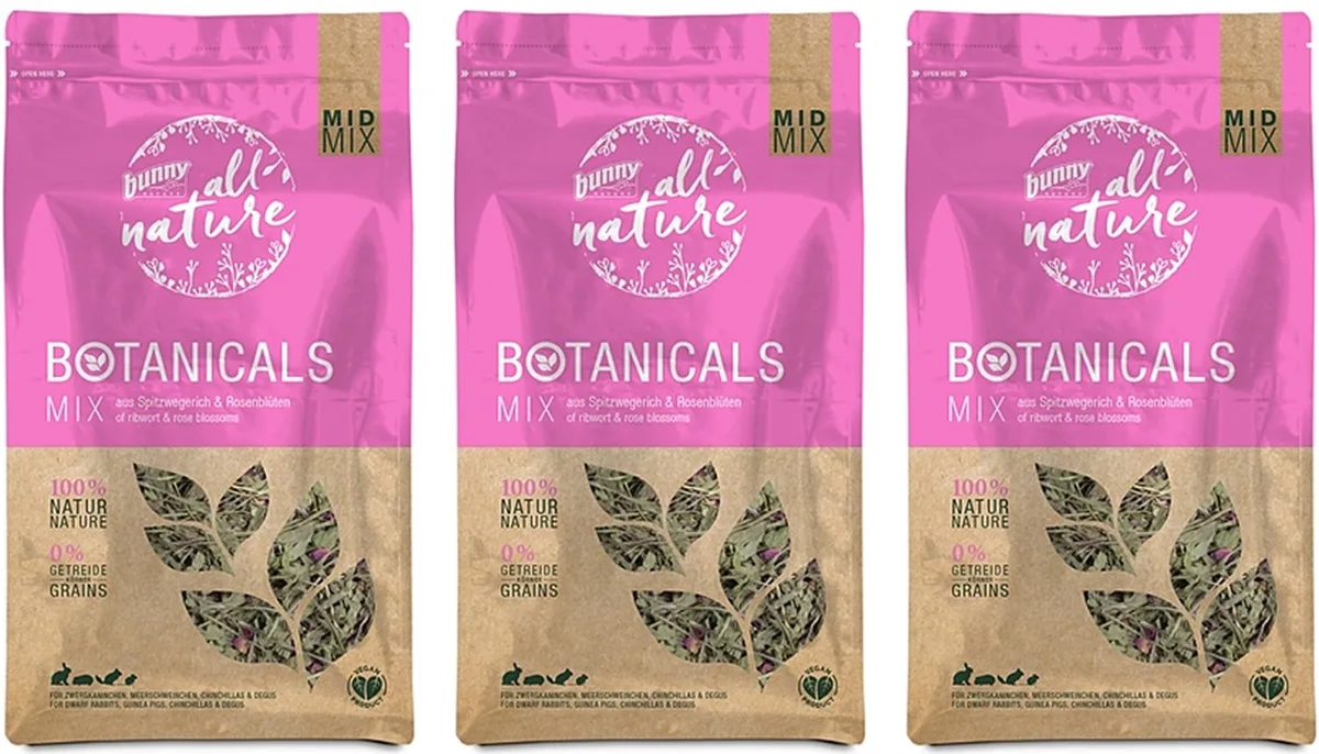 Botanicals Midi Mix - Smalle Weegbree, Graanvrij 120gr - 3 stuks - Multipack de Bunny Nature – photo produit