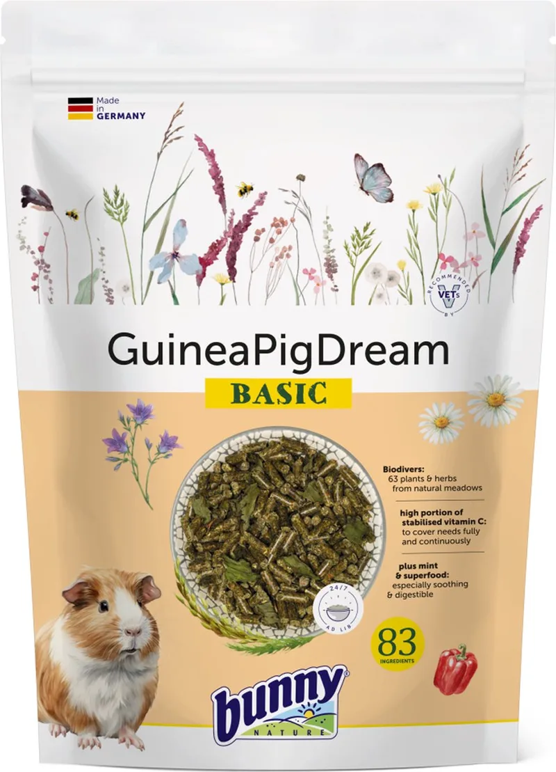 Caviavoer Bunny Nature Caviadroom Basic - Biodivers, 600g - Compleet Droogvoer met Vitamine C by Bunny Nature – product photo