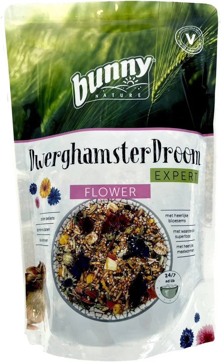 Bunny Dværghamster Drømmeekspert Blomster Gnaverfoder 500g fra Bunny Nature – produktbillede