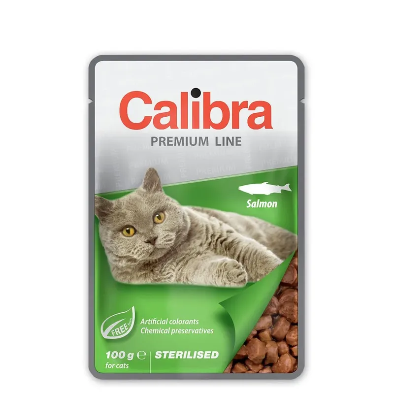 Gesteriliseerde Zakjes Zalm Doos 24x100g Natvoer Voor Katten van Calibra – productfoto