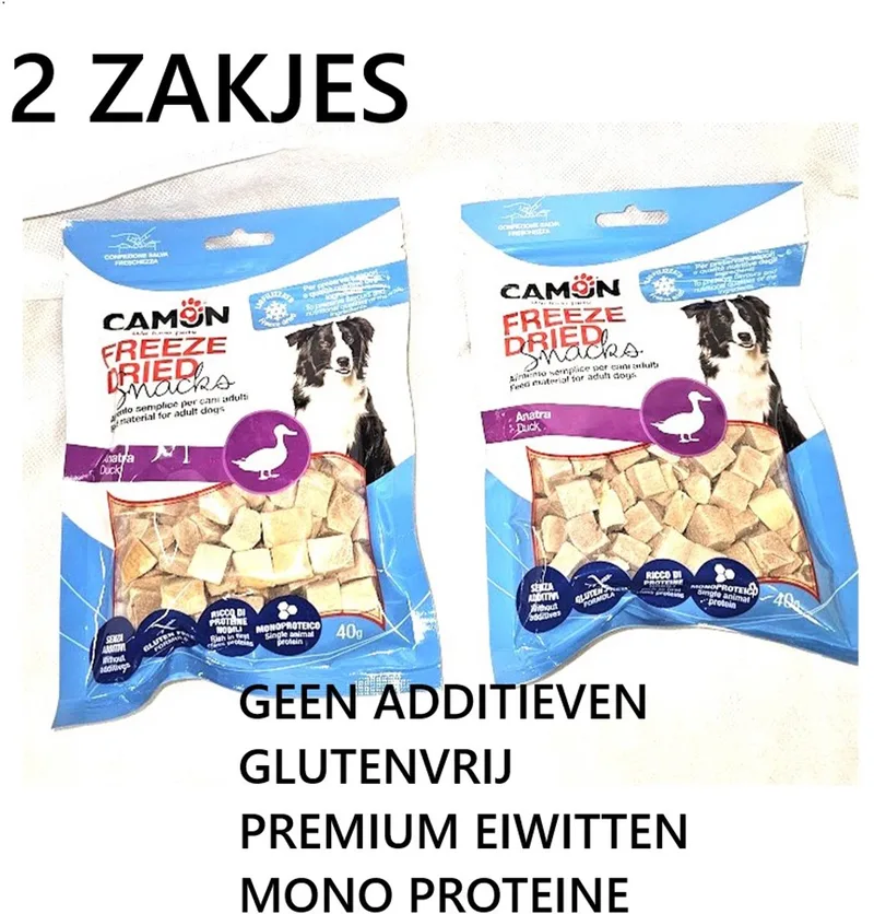 ** 2 X ** Camon - hondensnacks - gevriesdroogde eendenblokjes - 100% eend - 40 gr= 80 gr-geen additieven-glutenvrij - premium eiwitten - monoprotein by Camon – product photo