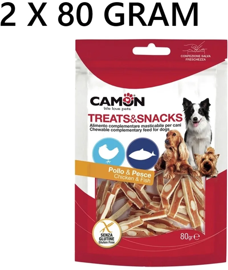 hondensnack - broodje kip en kabeljauw 80 gr 2 x = 160 gr - geen kleurstoffen - glutenvrij von Camon – Produktfoto
