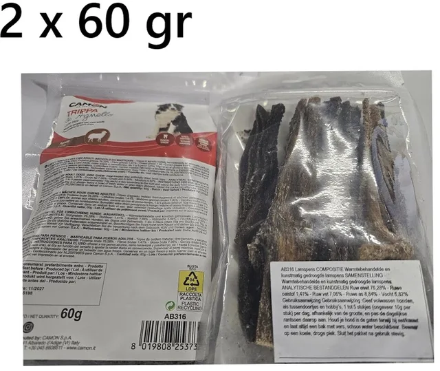 HONDENSNACK - LAMSPENS 60 GR - 2 X - WARMTEBEHANDELD - KUNSTMATIG GEDROOGD - PUUR - GEZOND - LEKKER EN TANDVERZORGEND