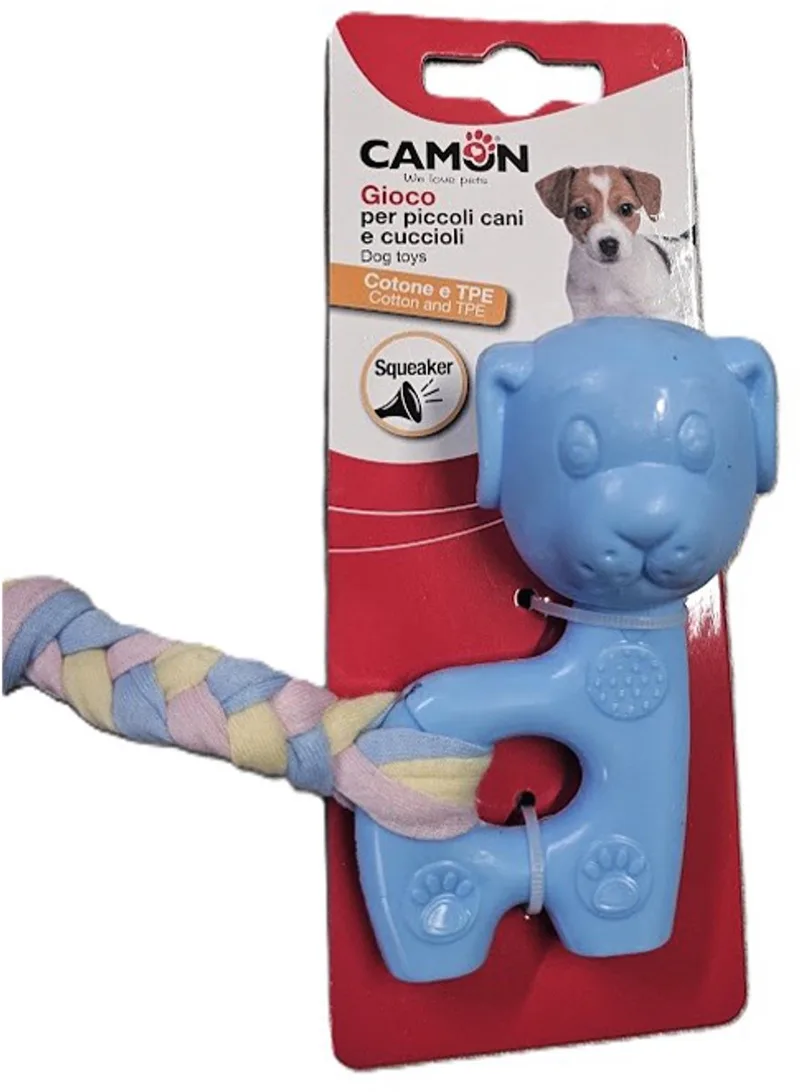 puppy toy - puppy speeltje - TPR en katoen - 10 x 7 cm excl katoen vlecht -drijvend - met pieper - baby/blauw - verzadigd de kauwdrang van puppy's - tandverzorgend by Camon in Baby blauw – product photo