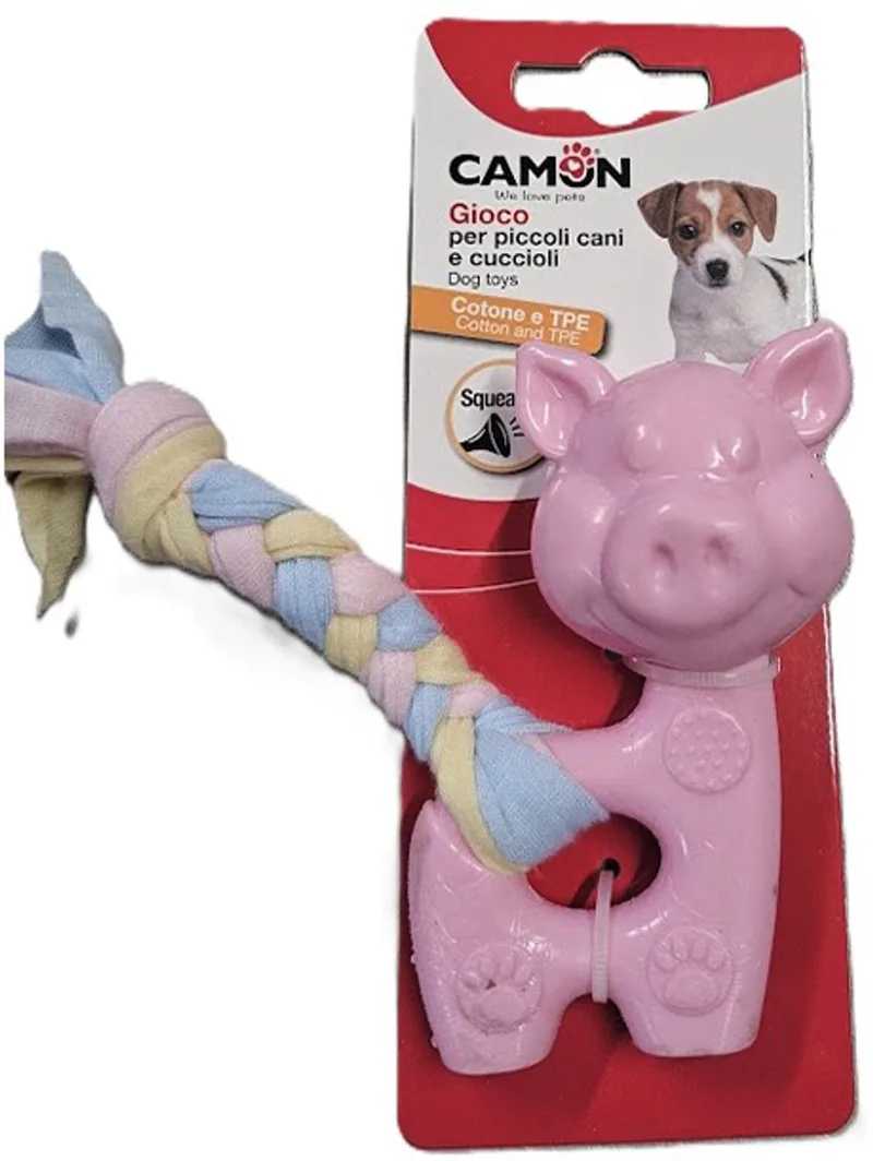 puppy toy - puppy speeltje - TPR en katoen - diertje met pieper , drijvend - tandverzorgend - voldoet aan de behoefte van uw pups kauw/bijtdrang by Camon in Pink – product photo