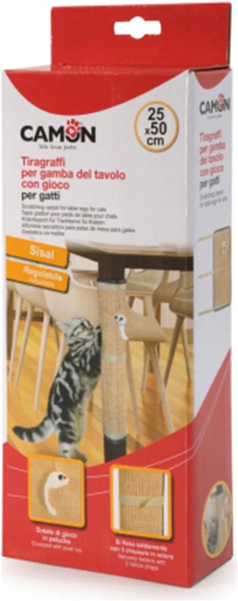 sisal en polyester krabmat voor katten en kittens- voor tafelpoten - voorzien van leuk kattenspeeltje - 25 x 50 cm