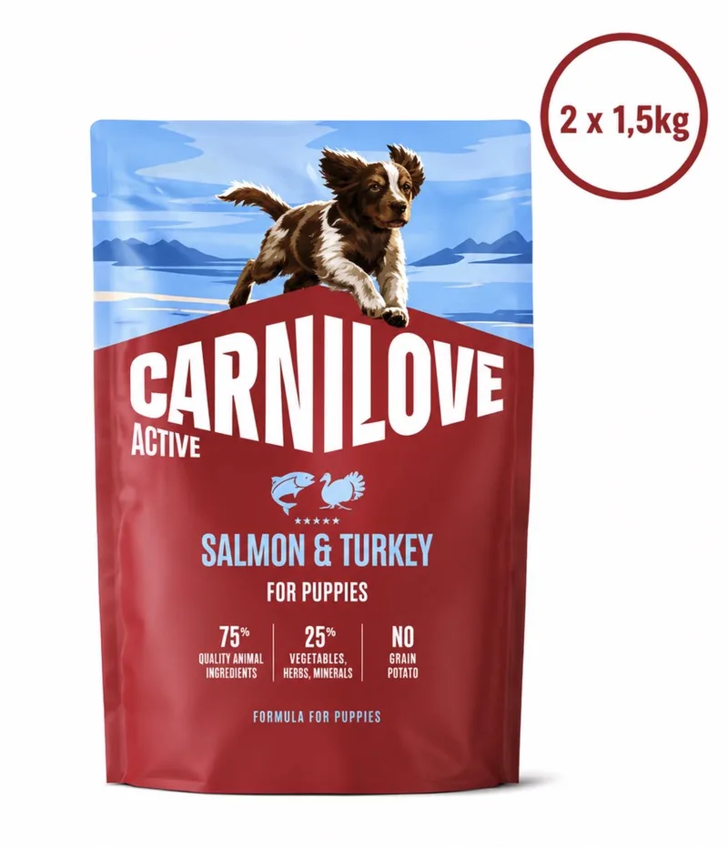 2x1,5 kg Carnilove salmon / turkey puppies hondenvoer de Carnilove – photo produit