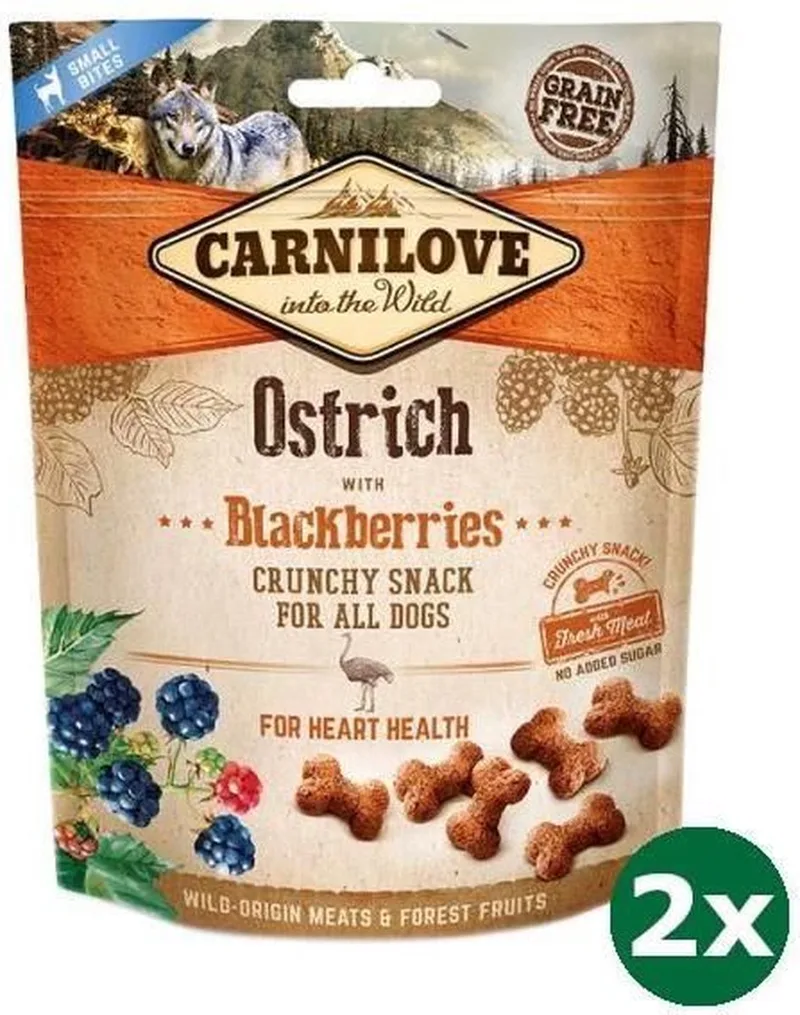 2x200 gr Carnilove crunchy snack struisvogel / zwarte bes hondensnack de Carnilove – photo produit